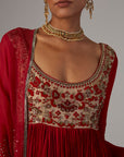 Red Silk Embroidered Anarkali