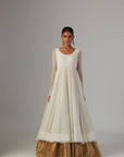 Ivory Chiffon Anarkali Paired With Tulle Net Jacket