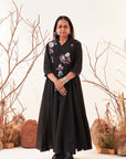 Black Linen Georgette Multicolour Emb. Anarkali Set