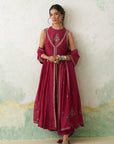 Hot Pink Chanderi Kashmiri Emb. Anarkali Set