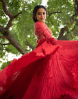 Crimson Red Cotton Gota Embroidered Anarkali Set