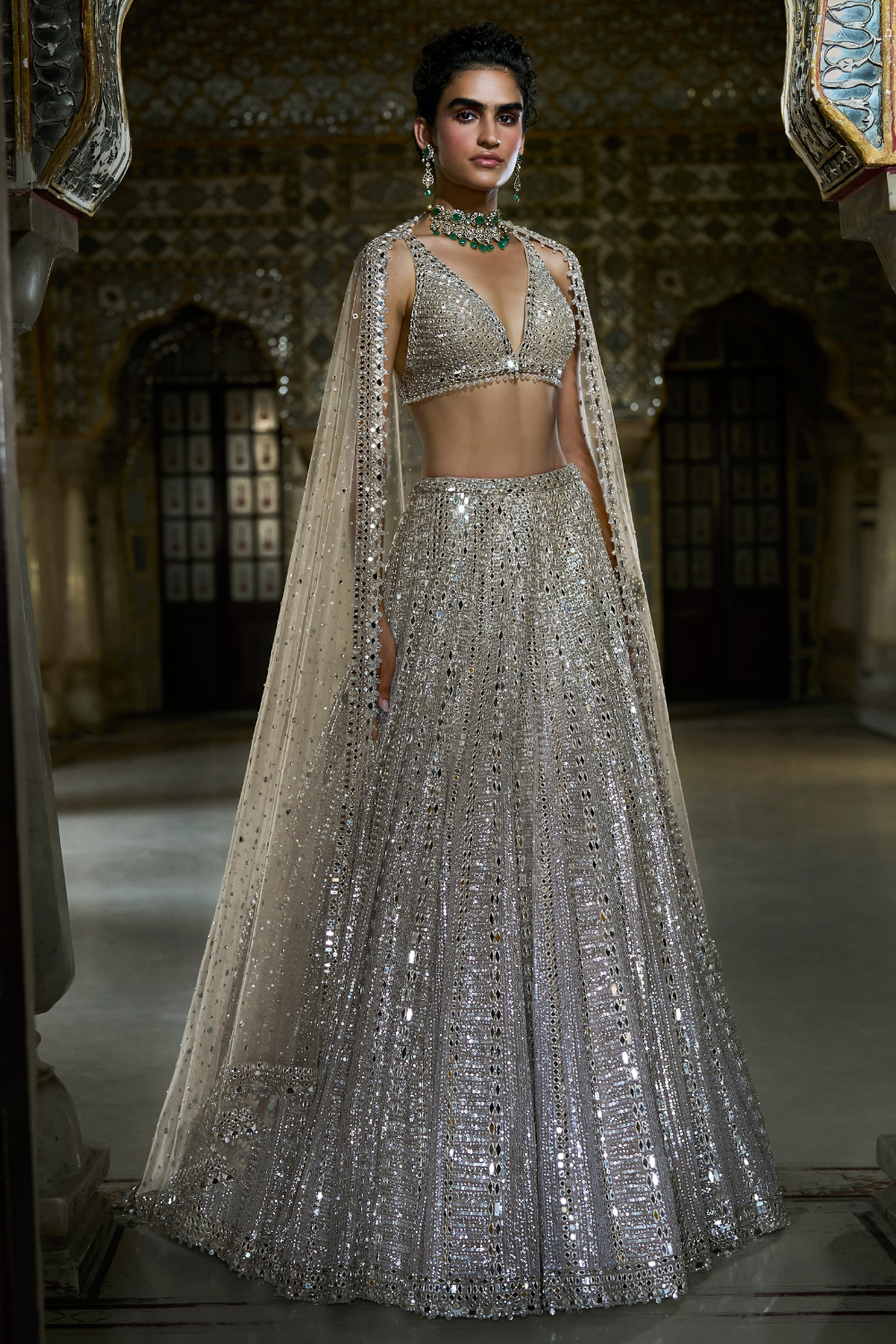Champagne Mirror Work Lehenga Set - Shop Sunny's Bridal