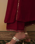 Maroon A-Line Kurti With Palazzo Set