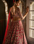Red Crystal Zardosi Lehenga Set
