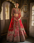 Red Crystal Zardosi Lehenga Set