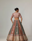 Cranberry Multicolor Linear Flower Lehenga Set With Double Dupatta