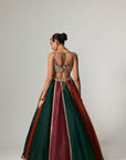 Cranberry Multicolor Linear Lehenga With Square Neck Blouse