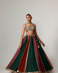 Cranberry Multicolor Linear Lehenga With Square Neck Blouse