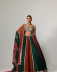 Cranberry Multicolor Linear Lehenga With Square Neck Blouse