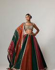 Cranberry Multicolor Linear Lehenga With Square Neck Blouse