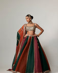 Cranberry Multicolor Linear Lehenga With Square Neck Blouse