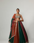 Cranberry Multicolor Linear Lehenga With Square Neck Blouse