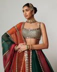 Cranberry Multicolor Linear Lehenga With Square Neck Blouse