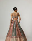 Cranberry Multicolor Linear Flower Lehenga Set With Square Neck Blouse