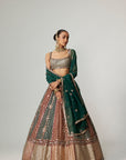 Cranberry Multicolor Linear Flower Lehenga Set With Square Neck Blouse