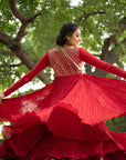 Crimson Red Cotton Gota Embroidered Anarkali Set