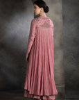 Dusty Pink Chanderi & Cotton Floral Embroidered Angrakha Set