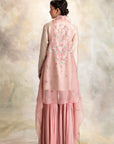 Toosh Self Floral Embroidered Short Kurti with Sharara & Cape
