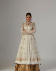 Ivory Chiffon Anarkali Paired With Tulle Net Jacket