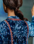 Dark Blue Silk Velvet Embroidered Kurta