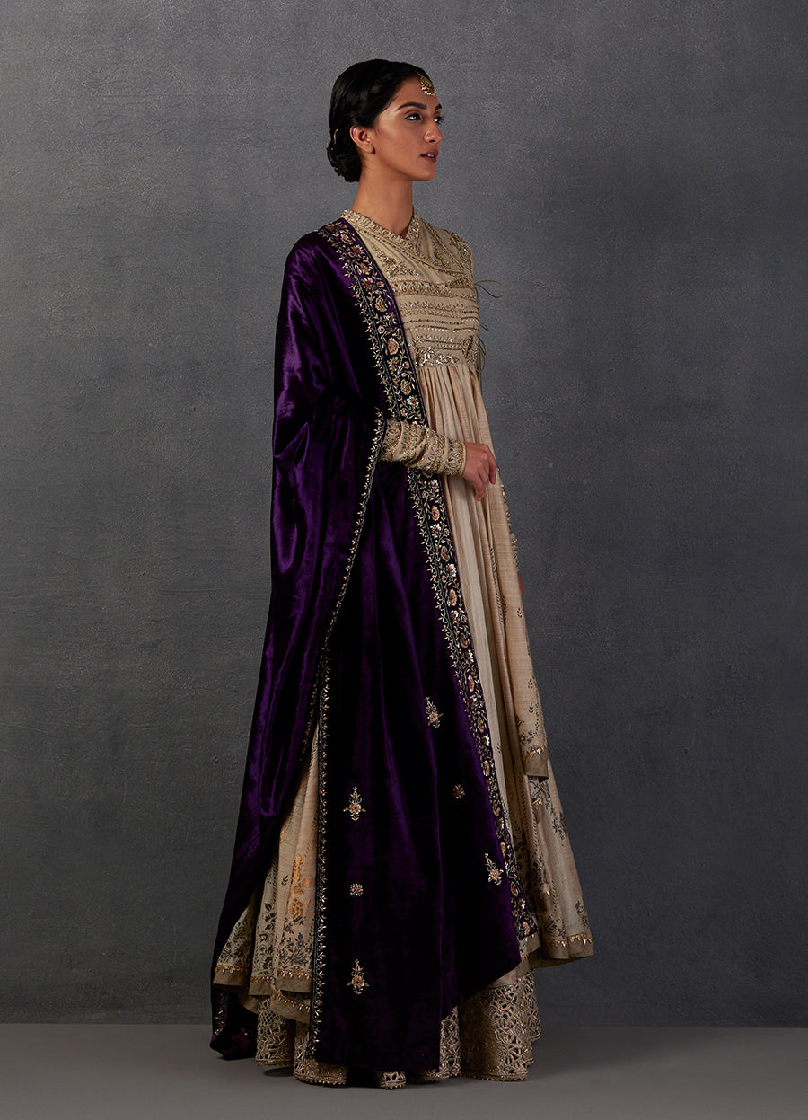 Purple Silk Velvet Embroidered Dushala