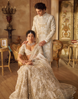 Ivory Gold Lehenga Saree Set