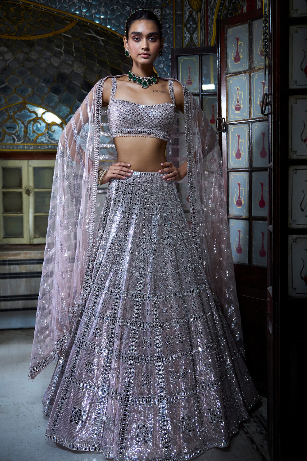 Rose Gold Mirror Work Lehenga Set - Shop Sunny's Bridal