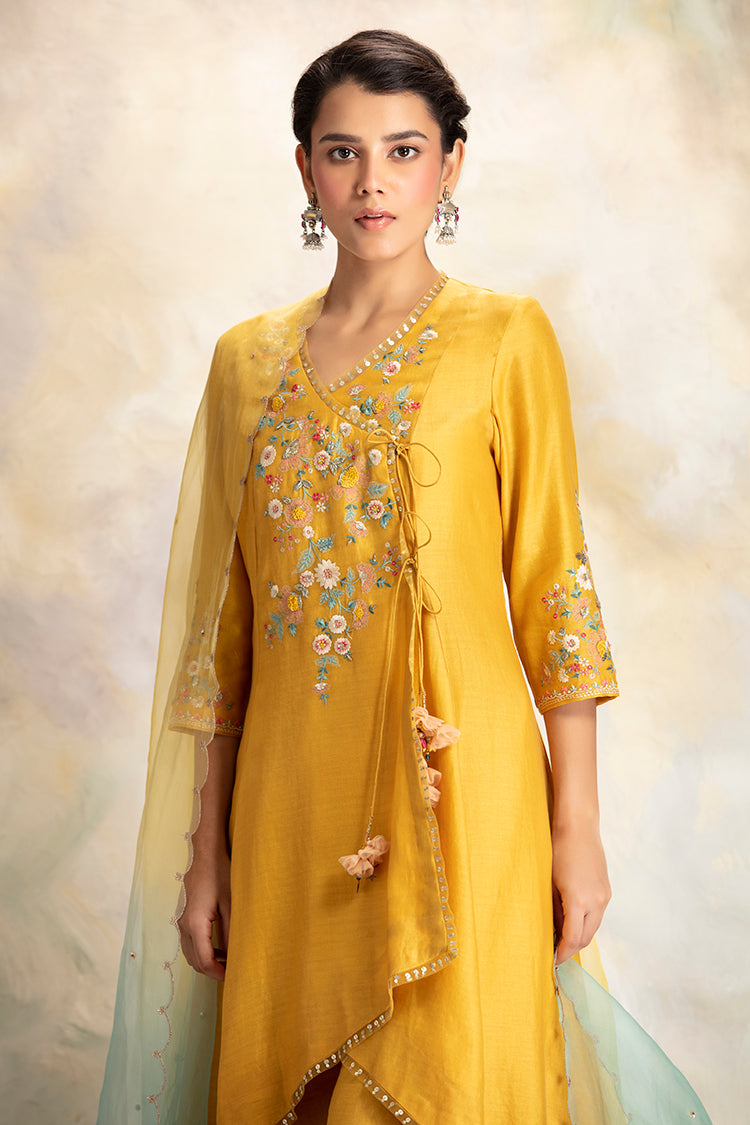 Multicolour Floral Motifs Embroidered Yellow Kurta set