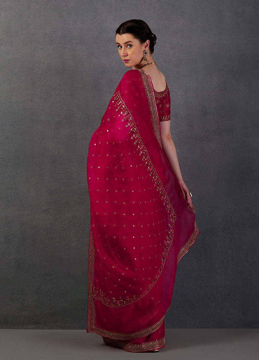 Red Organza Embroidered Saree Set