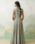 Aqua Dupion Printed & Emb. Anarkali Set