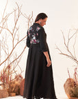 Black Linen Georgette Multicolour Emb. Anarkali Set