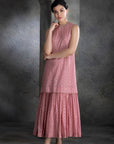 Dusty Pink Chanderi & Cotton Floral Embroidered Angrakha Set