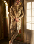 Beige Zardosi Short Sherwani Set