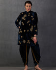Indigo Blue Silk Velvet Embroidered Achkan Set