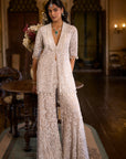 White Sequin Jacket Sharara Pant  Set