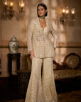 Cream Open Jacket Sharara - Pant Set