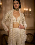 Cream Open Jacket Sharara - Pant Set
