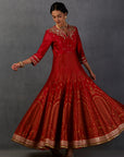 Red Embroidered Anarkali Set