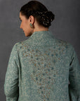 Aqua Chanderi Embroidered Jacket Set