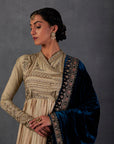 Indigo Silk Velvet Embroidered Dushala