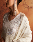 Ivory Embroidered Cutwork Woven Double Layer Angrakha Set