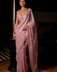 Pink Sequin Georgette Saree
