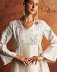 Ivory Embroidered Cutwork Woven Double Layer Angrakha Set
