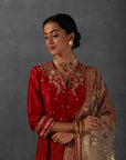 Red Embroidered Anarkali Set