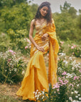 Aari Work Ruffle Saree Set - Yellow