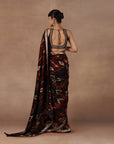 Burgundy Ikat Saree Set