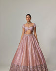 Lilac Gota Multicolor Heavy Metallic Lehenga With Cap Sleeve Blouse
