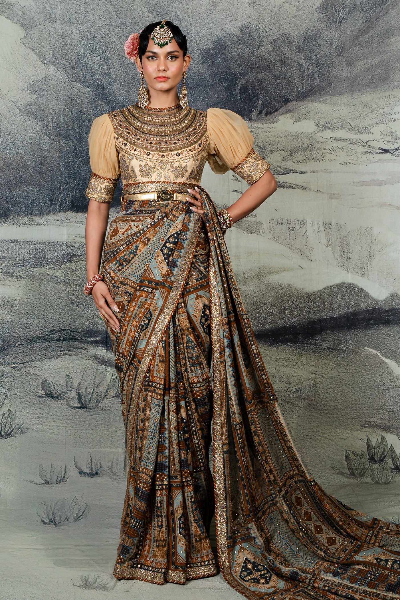 CrãˆMe Ivory Multi-Hued Saree Set Baroda Shop Sunny's Bridal