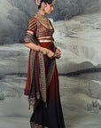Crimson Red - Midnight Blue Ombre Saree Set | Baroda