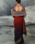 Crimson Red - Midnight Blue Ombre Saree Set | Baroda